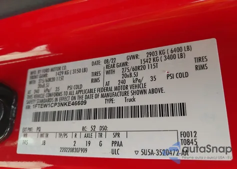 2022 Ford F-150 Xl from USA, damaged, VIN 1FTEW1CP3NKE46609